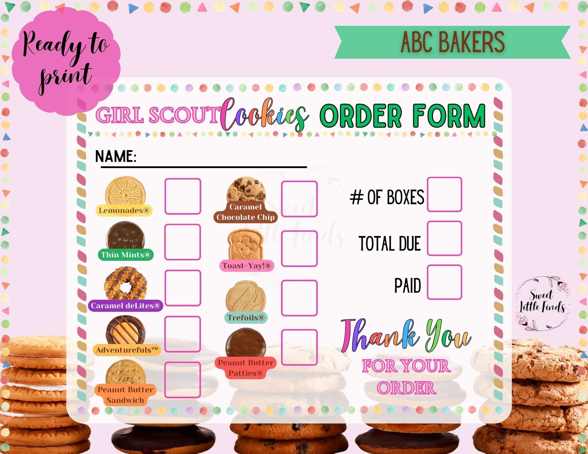 Girl Scout Cookies ABC 2025 Printable Order Form Girl Scout Cookie Poster Thank You Note 8 5 X 11 Printable PDF Digital File