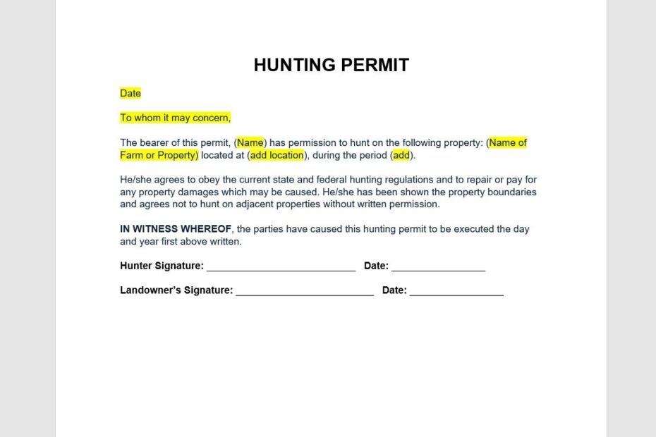 Hunting Permit Agreement Hunting Permit Agreement Template Hunting Permit Permit Template Word Template Simple Template