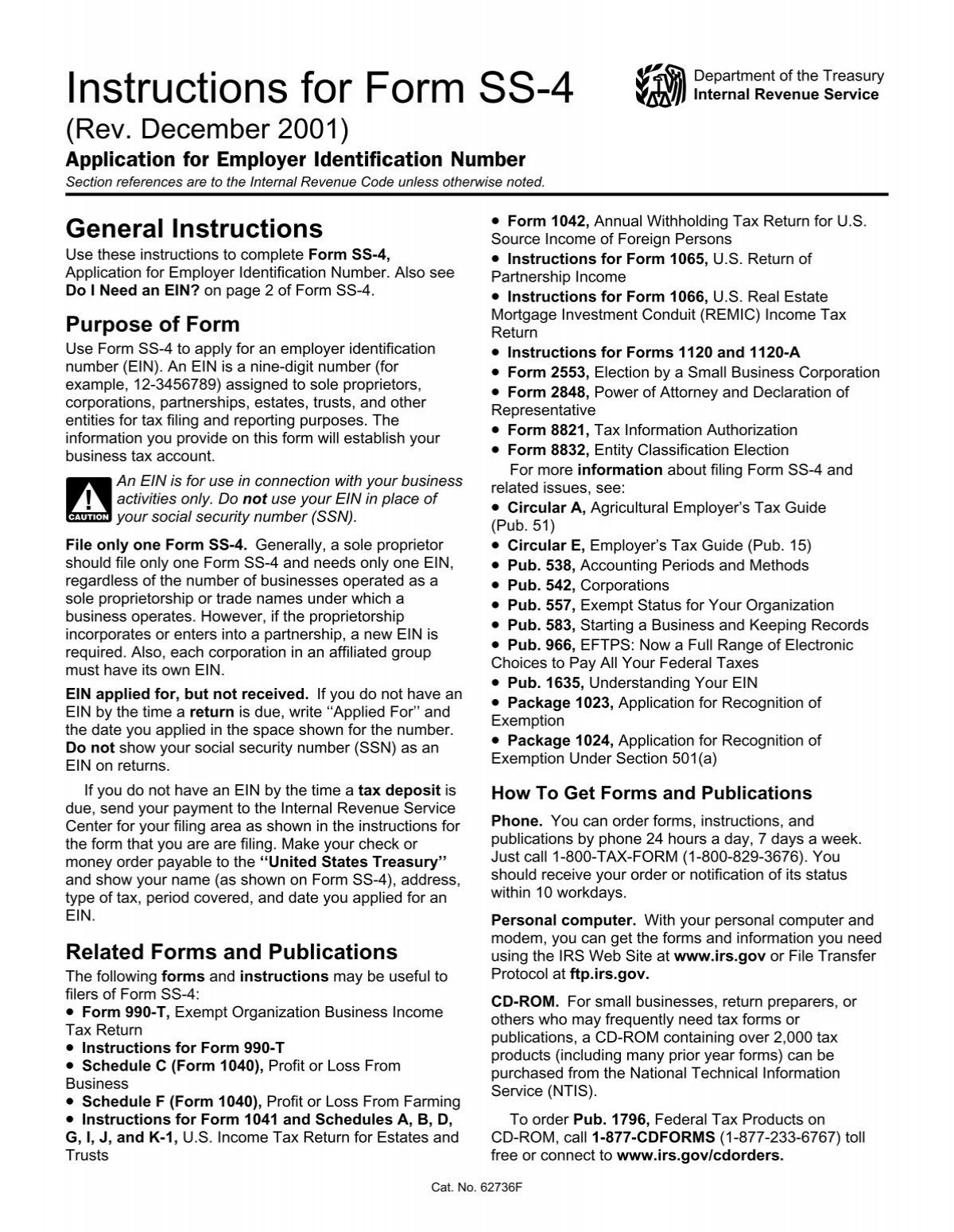 Instructions For Form SS 4 Internal Revenue Service