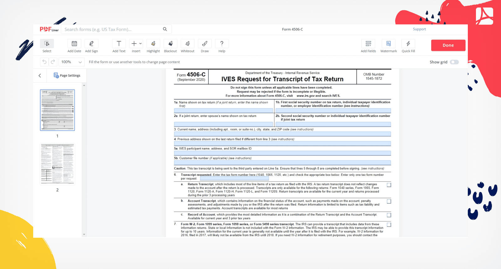 IRS Consent Form 4506 C Printable Form PDFLiner