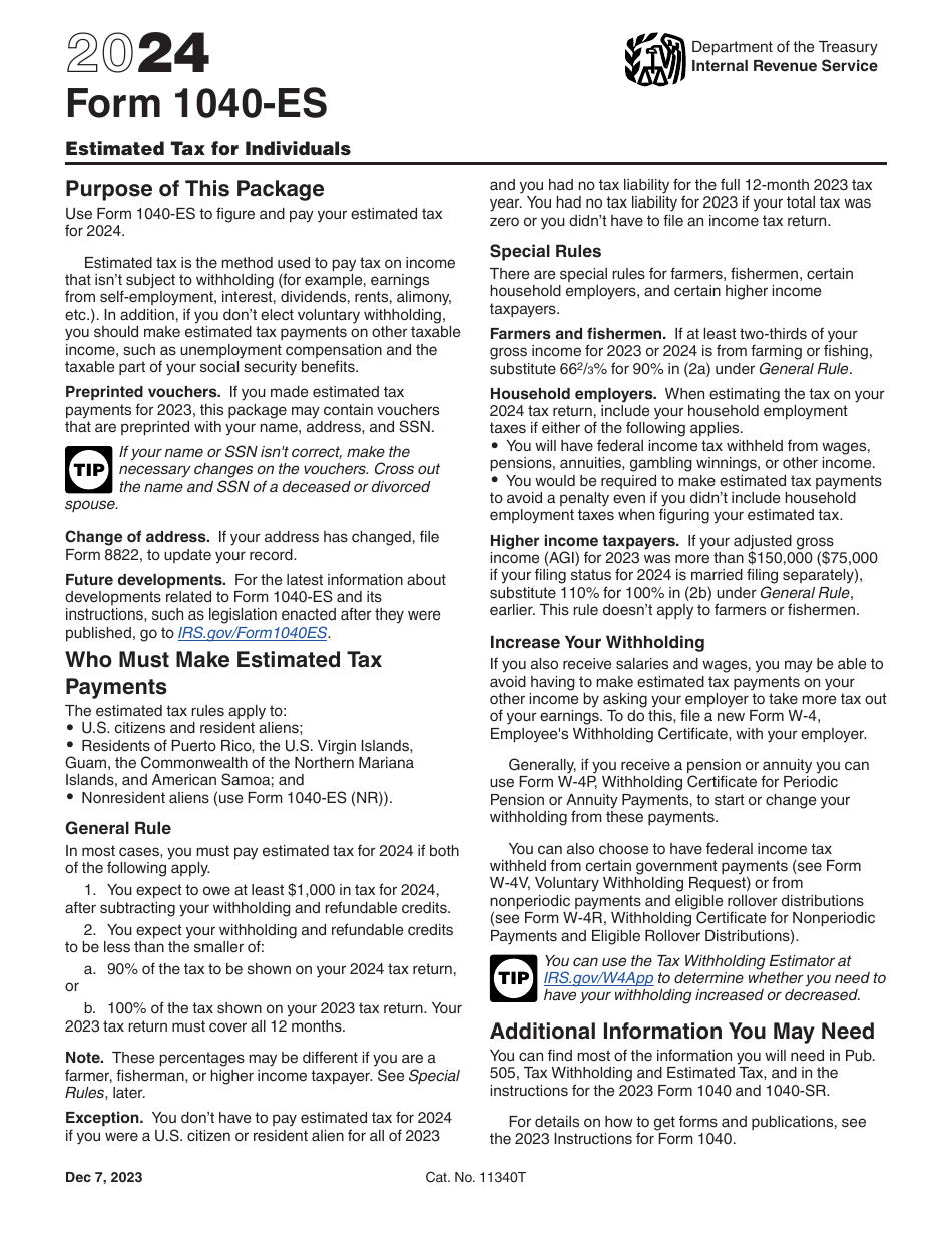 IRS Form 1040 ES Download Fillable PDF Or Fill Online Estimated Tax For Individuals 2024 2019 2025 Templateroller