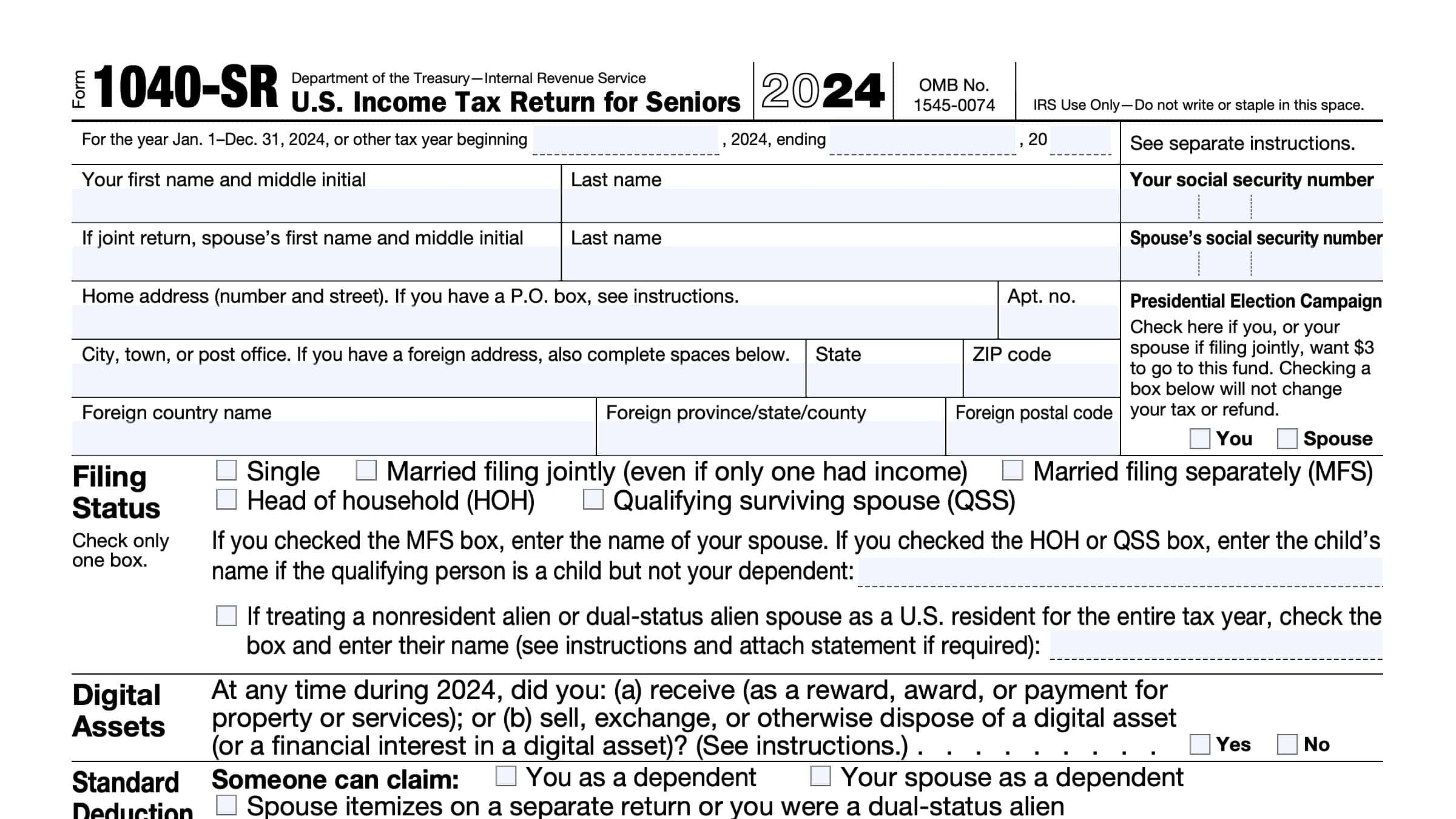 IRS Form 1040 SR Instructions Tax Return For Seniors