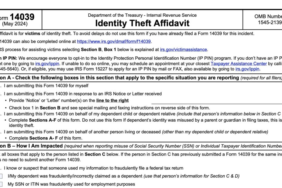 IRS Form 14039 Instructions Your Identity Theft Affidavit