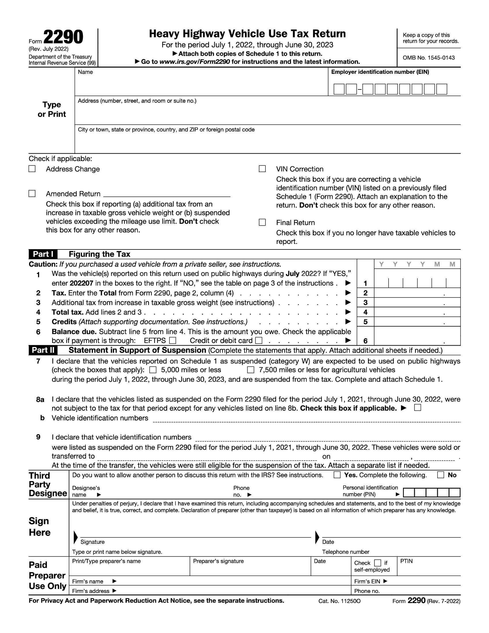 Irs Form 2290 Printable 2025