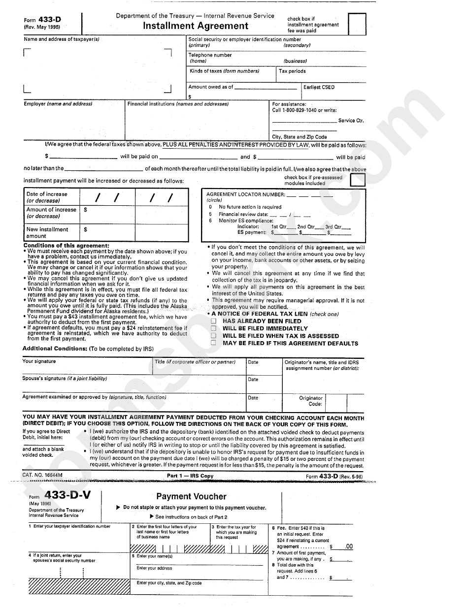 Irs Form 433 D Printable Form Irs Form 433 D Printable Form