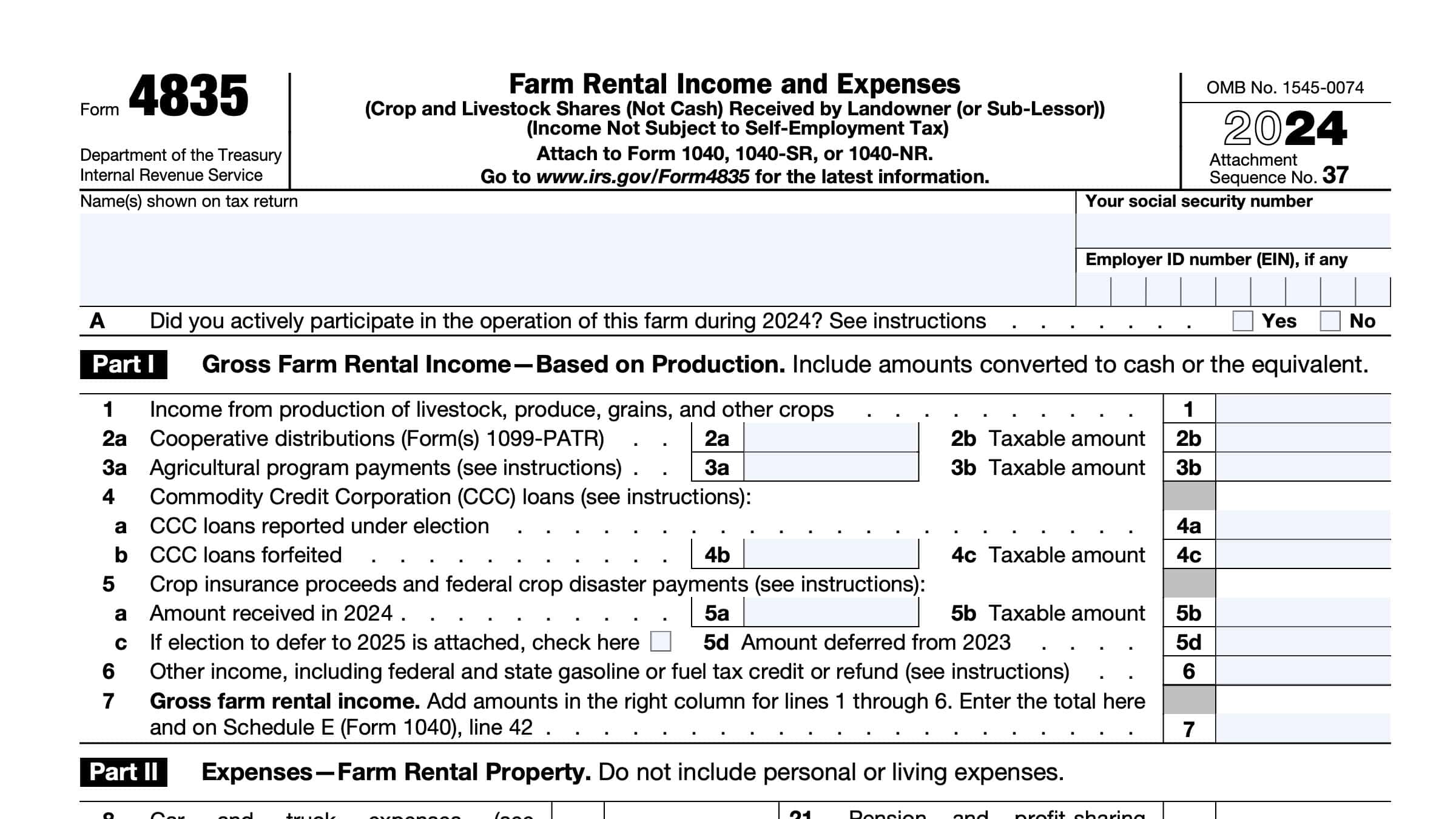 IRS Form 4835 Instructions Farm Rental Income U0026 Expenses