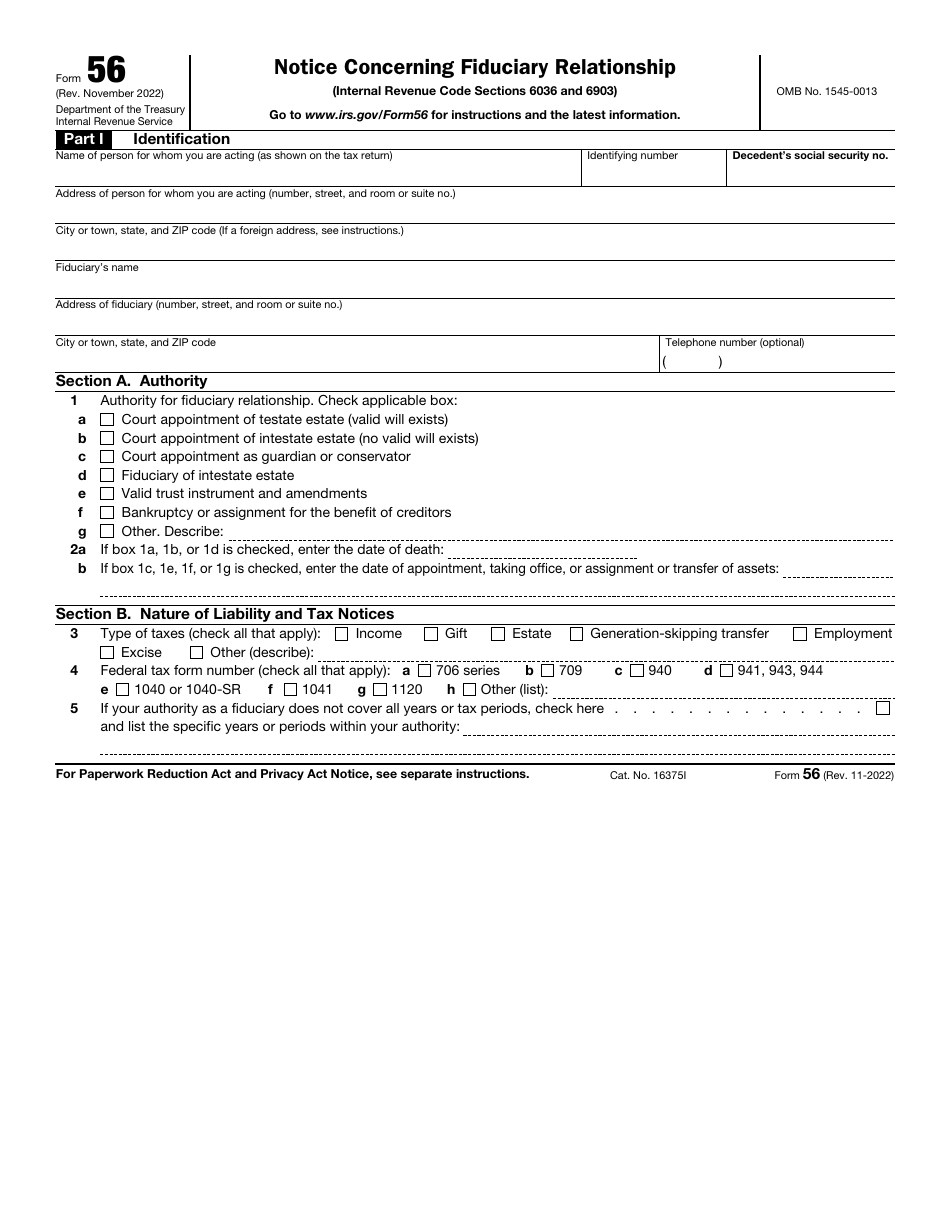 IRS Form 56 Download Fillable PDF Or Fill Online Notice Concerning 