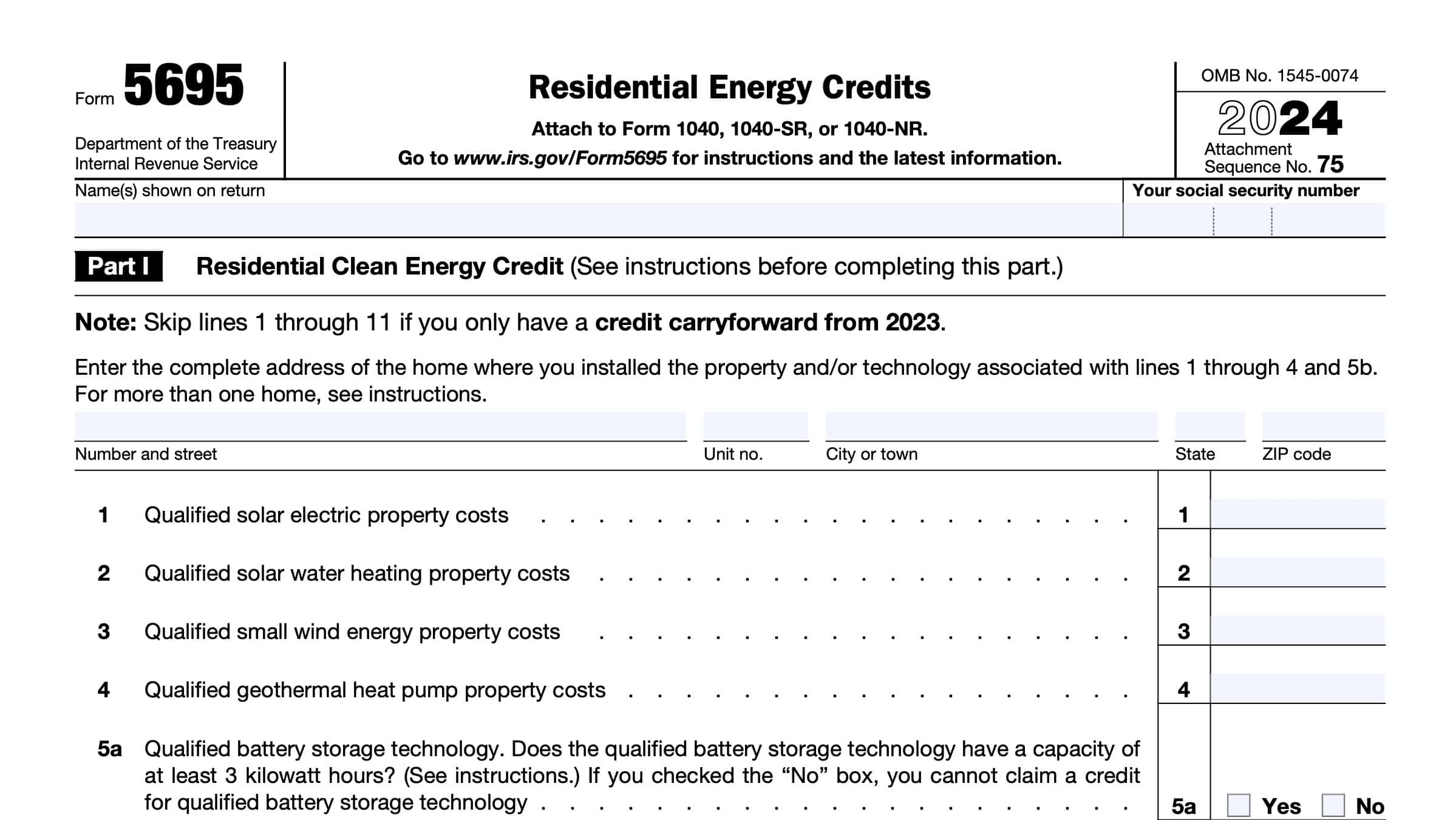 IRS Form 5695 Instructions Residential Energy Credits