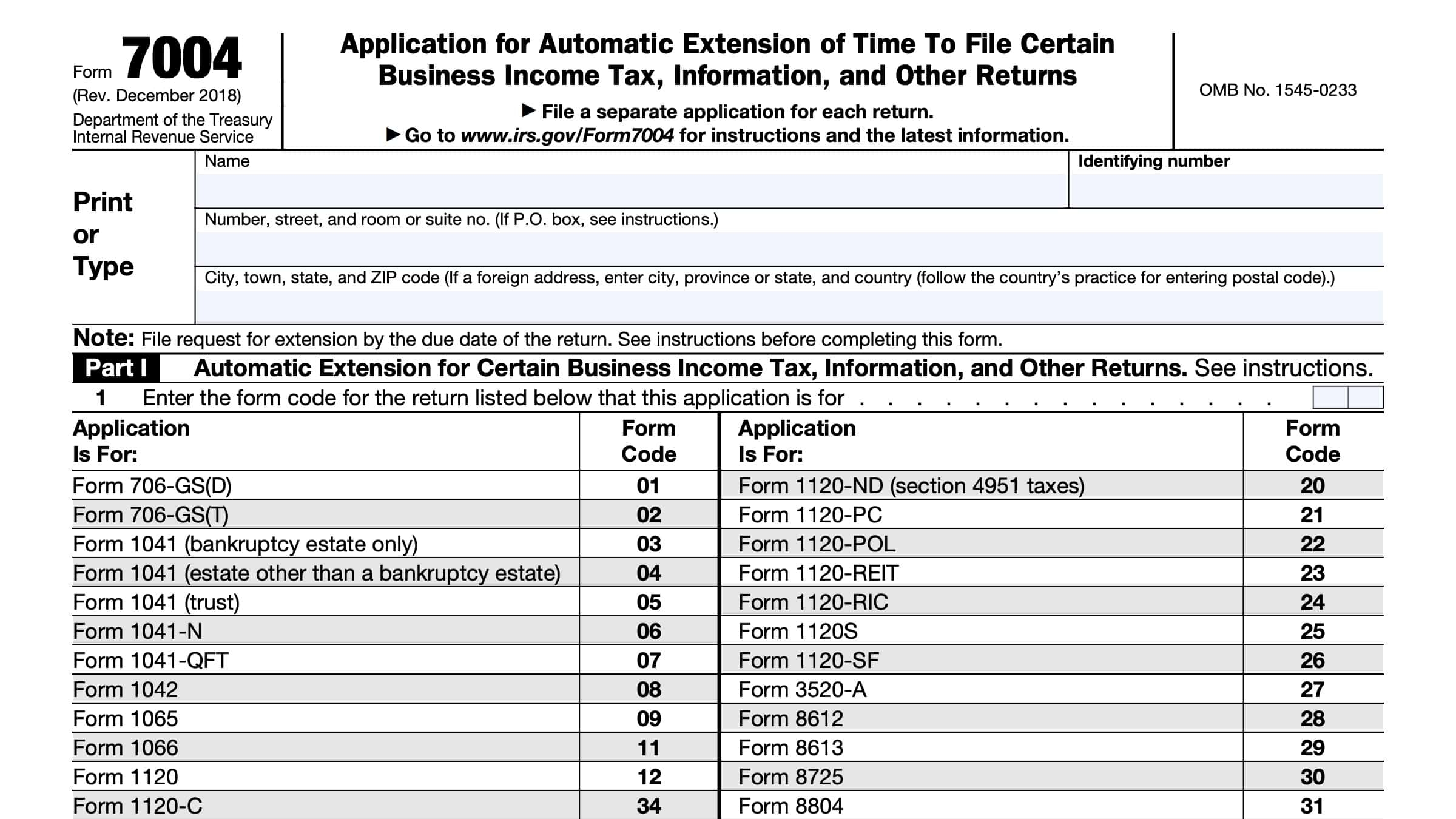 IRS Form 7004 Instructions Tax Extensions For Business Returns