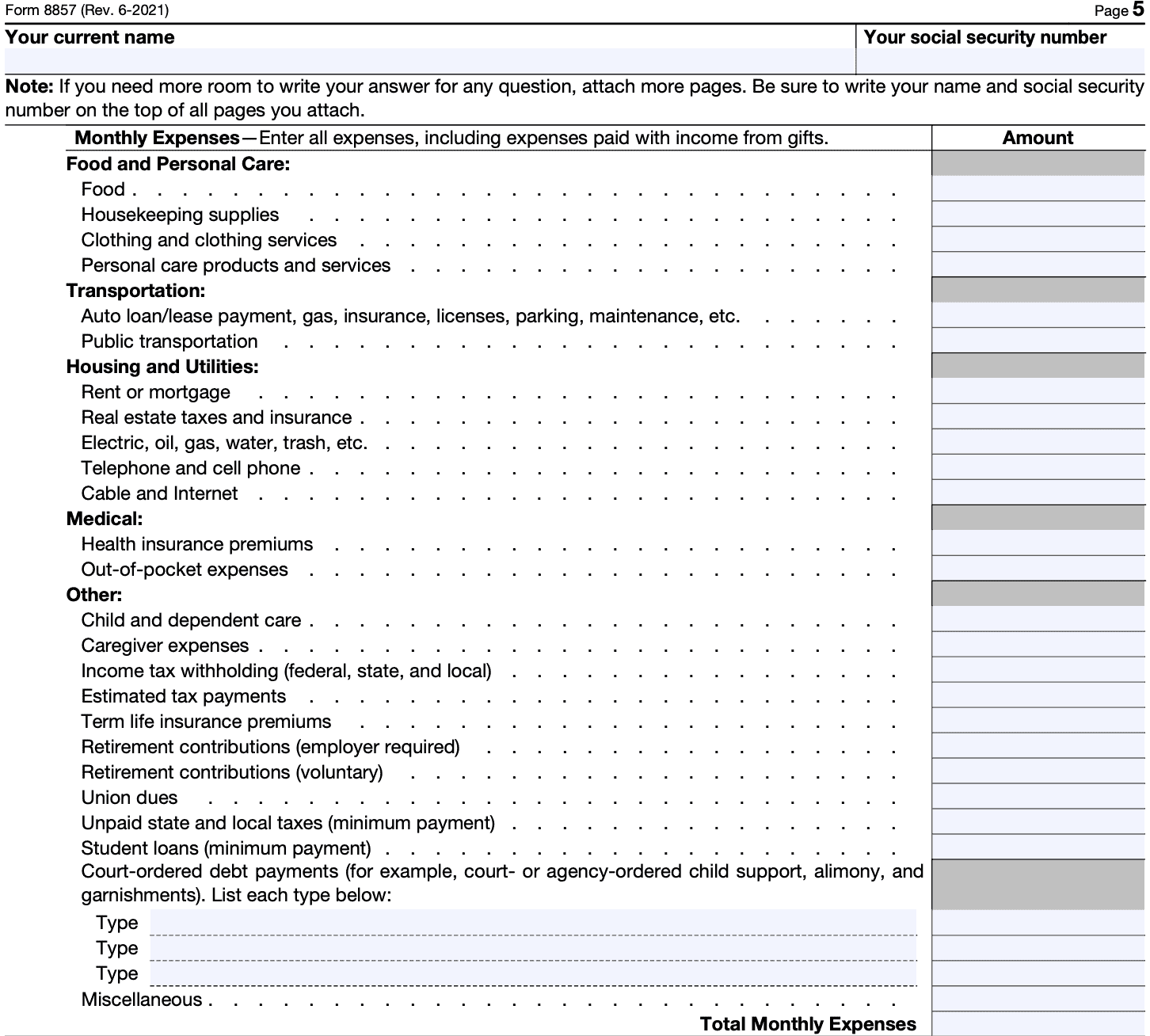 IRS Form 8857 Instructions Innocent Spouse Relief
