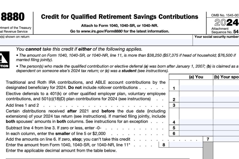 IRS Form 8880 Instructions Retirement Savings Tax Credit