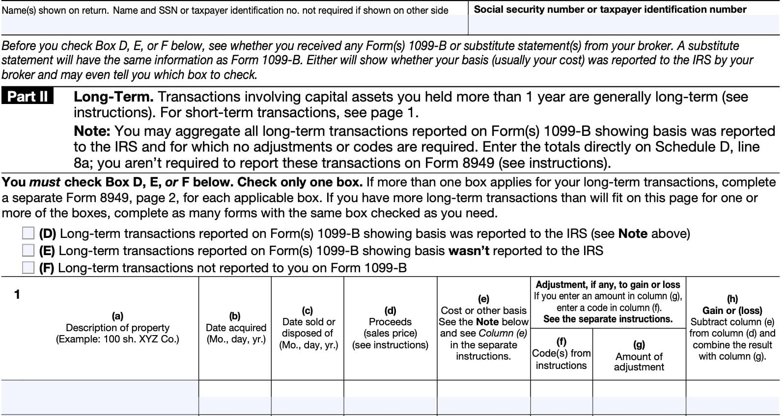 IRS Form 8949 Instructions Sales U0026 Dispositions Of Capital Assets