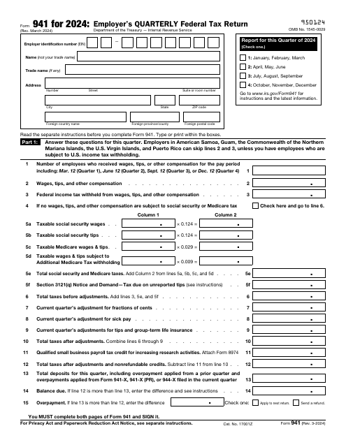 IRS Form 941 Download Fillable PDF Or Fill Online Employer 39 s Quarterly 