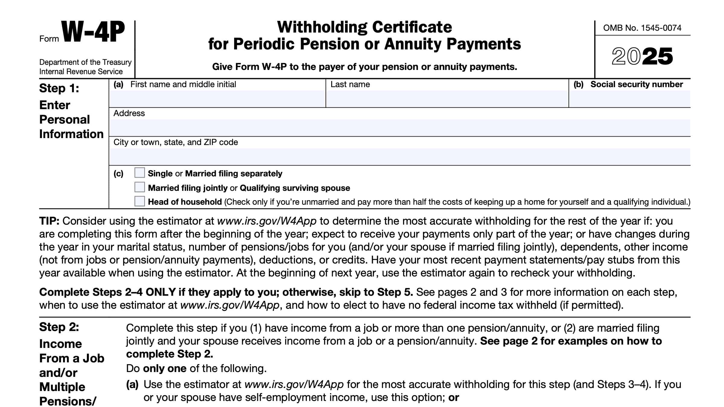 IRS Form W 4P Instructions Pension U0026 Annuity Tax Withholding