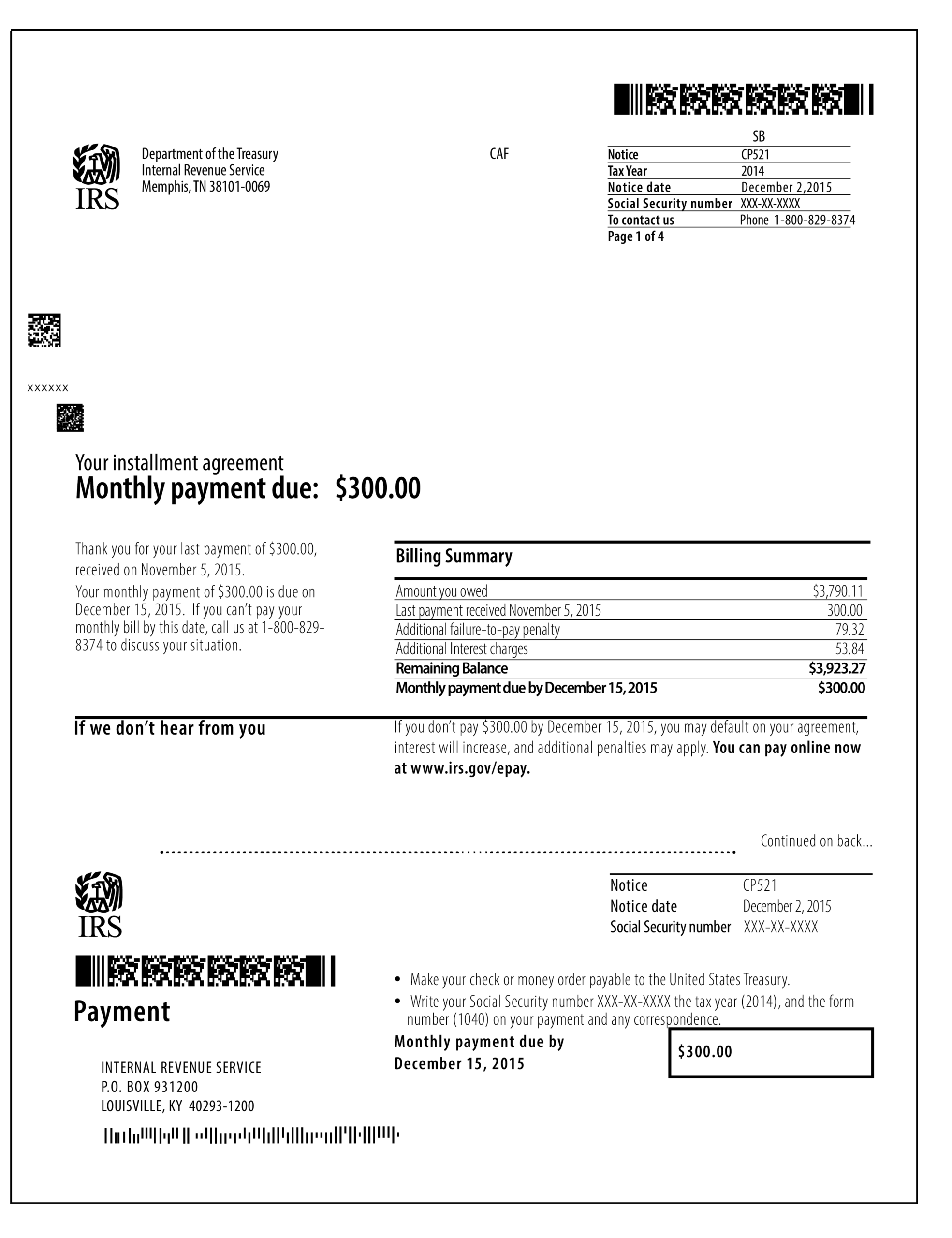 IRS Notice CP521 Installment Payment Due