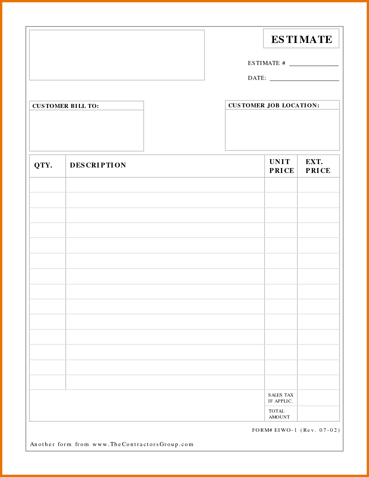 Job Estimate Blank Free Printable Estimate Forms Printable Party Favors