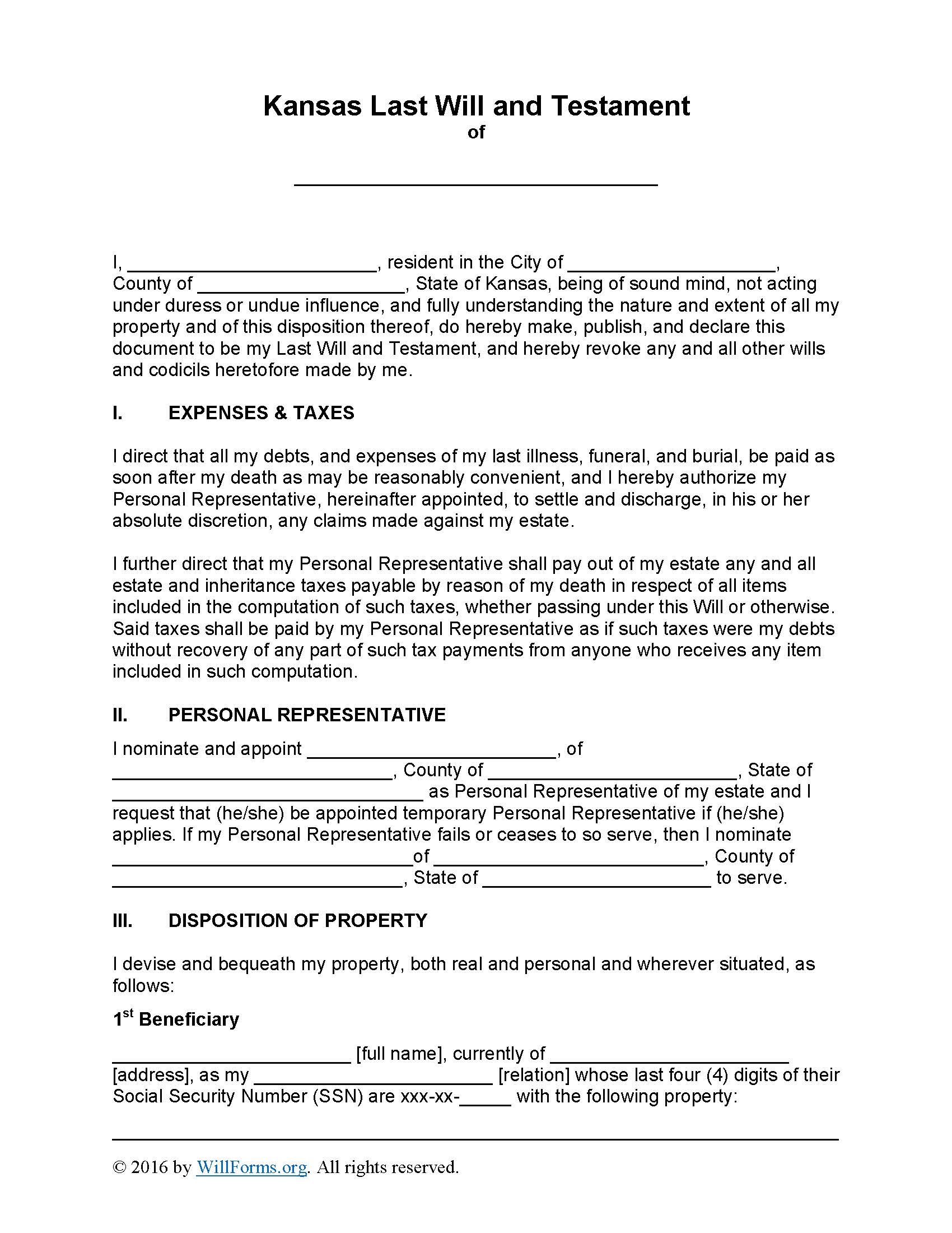 Kansas Last Will And Testament Form Will Forms Will Forms