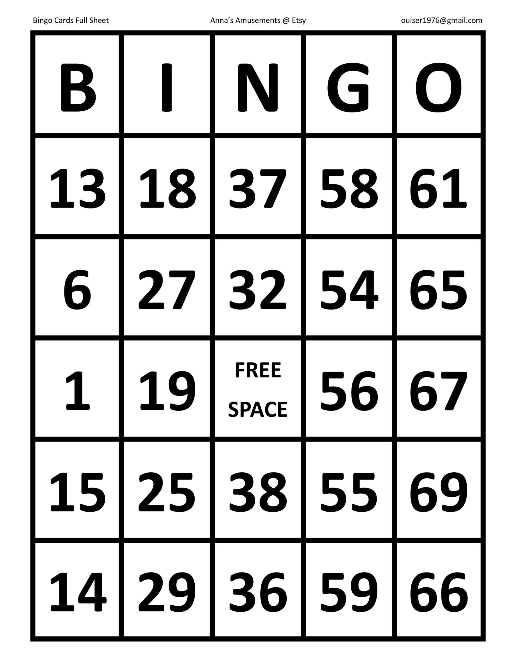 Large Print Bingo Sheets