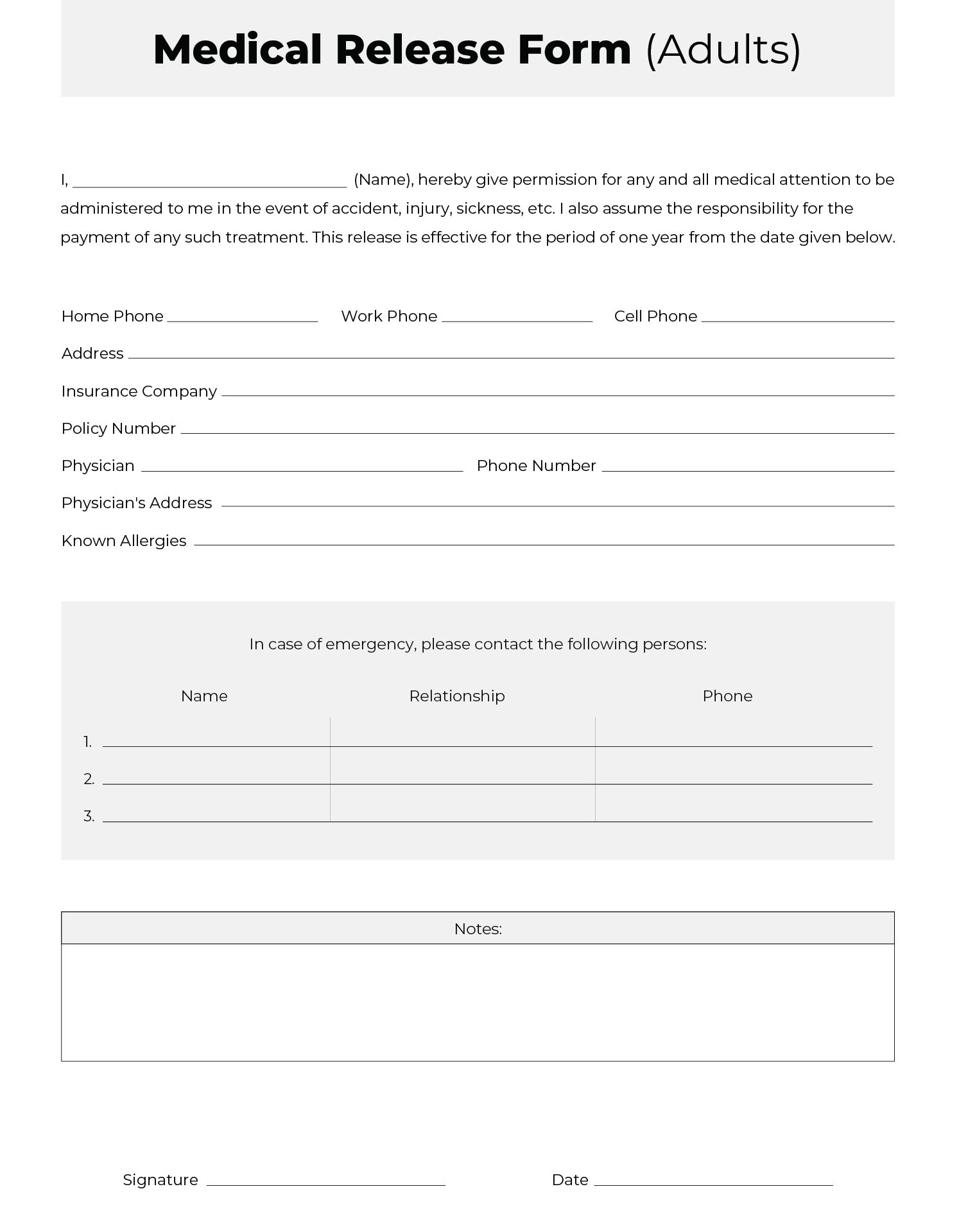 Medical Release Form Template 10 Free PDF Printables Printablee