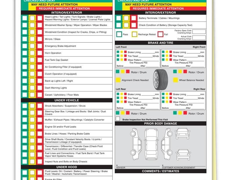 Multi Point Inspection Form Generic Visual Veh Inspection 2 Part 250 pkg