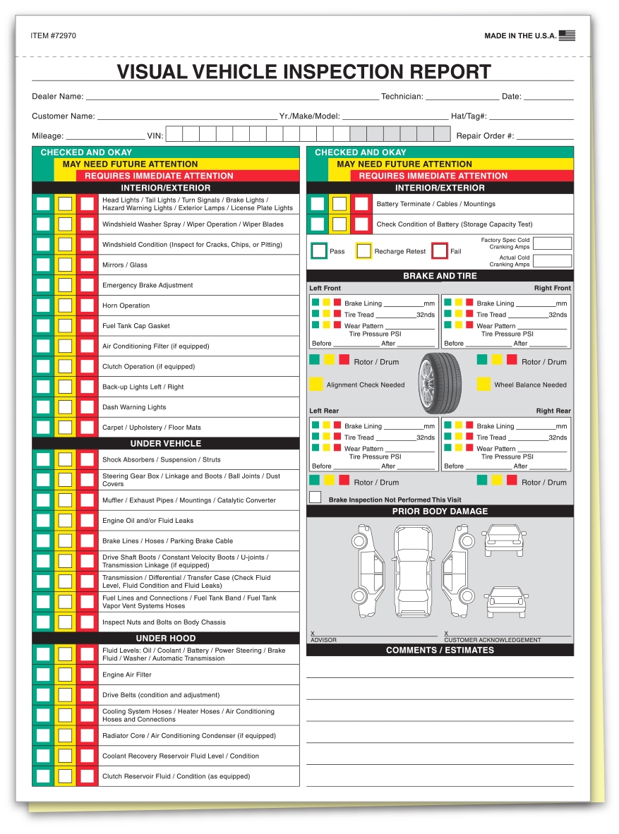 Multi Point Inspection Form Stock Package Of 250 