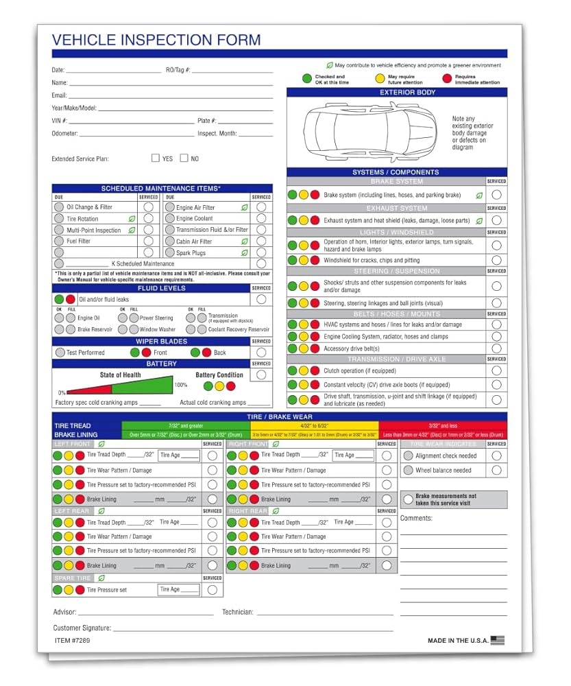 Multi Point Inspection Form Vehicle Inspection Form 2 Part Carbonless Edge Glued Inspection Pad 8 5x11 Vehicle Checklist Manufacturer 