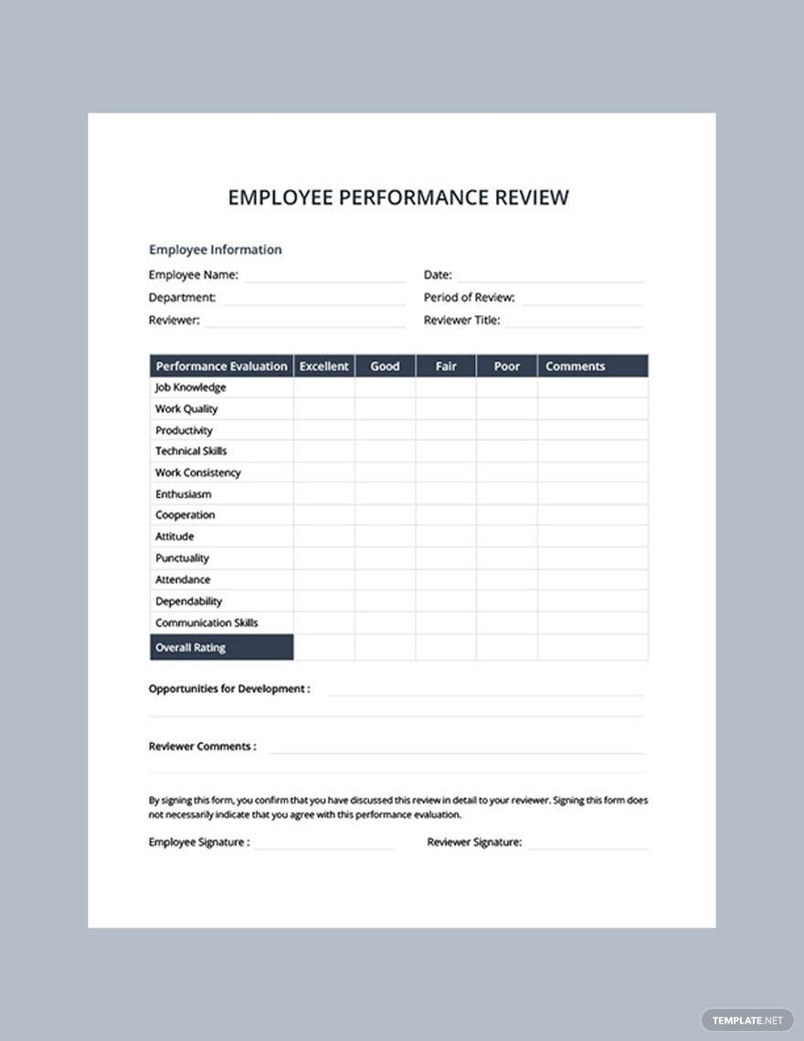 Performance Evaluation Template In Pages Word PDF Google Docs Download Template