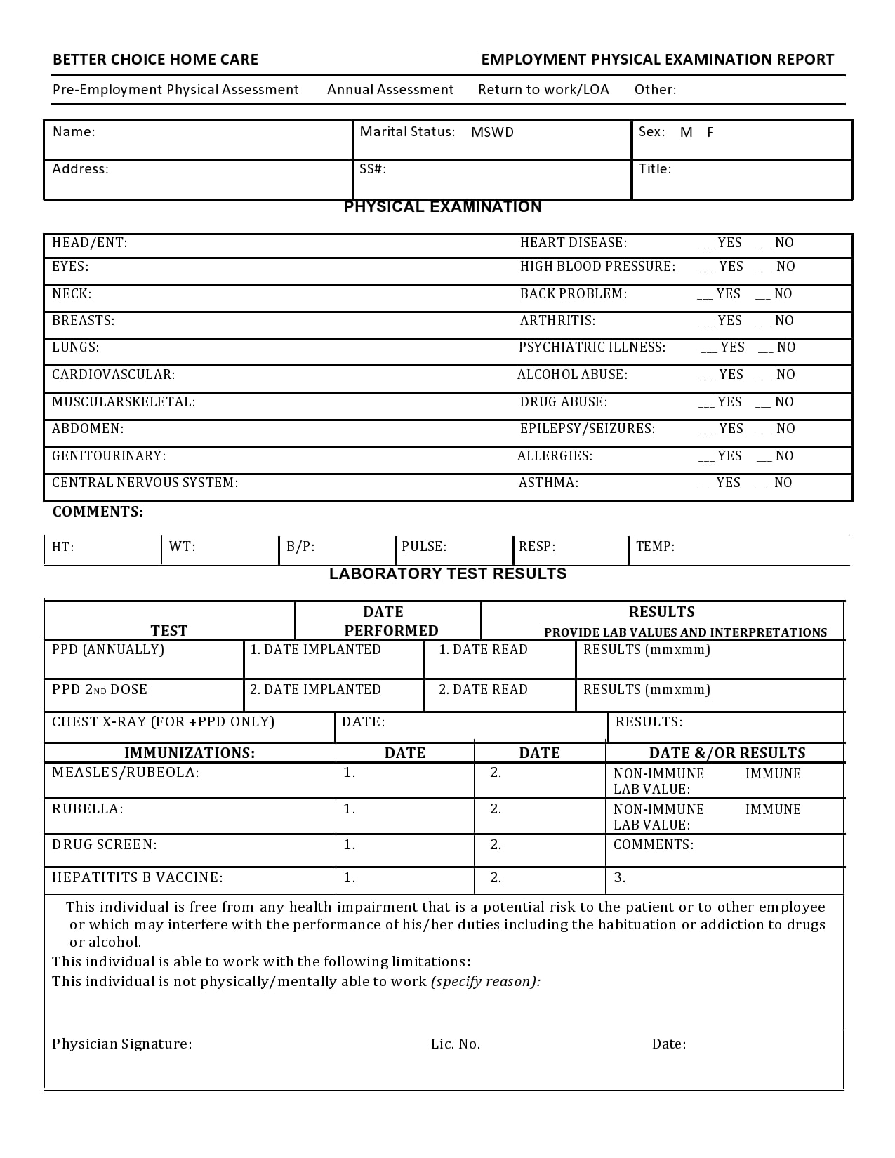 Physical Examination Form