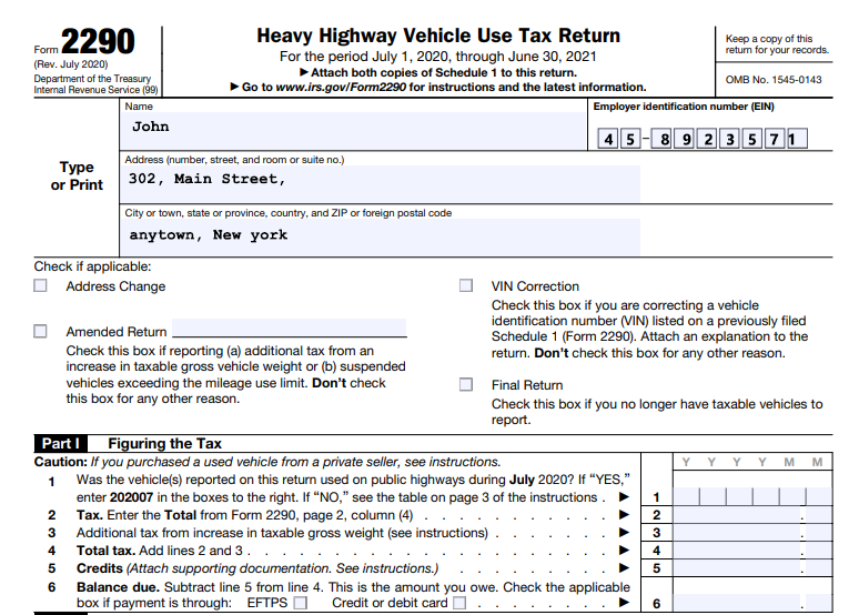 Printable Irs Form 2290 2020 2021
