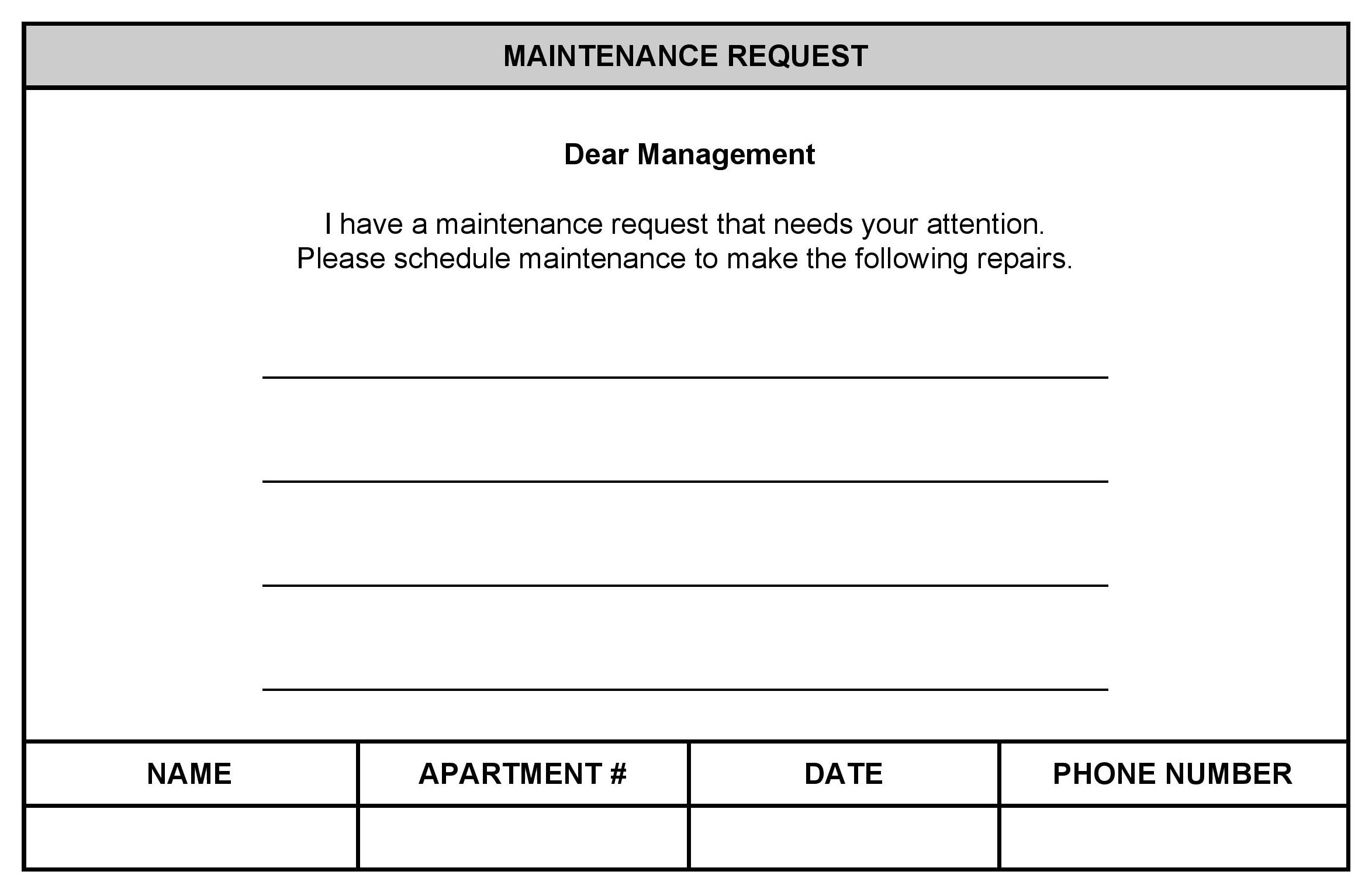 Printable Maintenance Work Order Request Form Repair Sample 