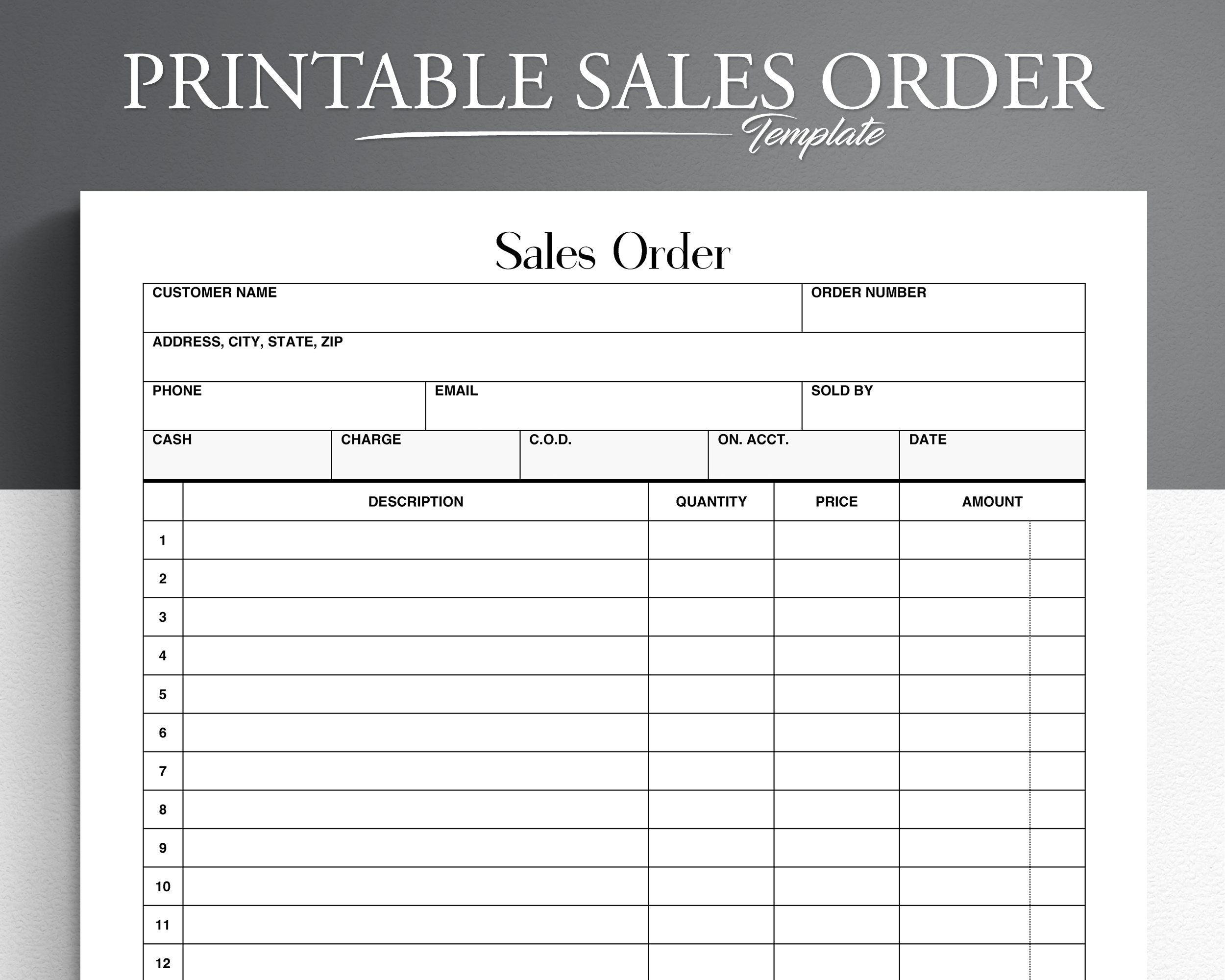 Printable Order Template Order Form Sales Order Template Small Business Order Form Etsy