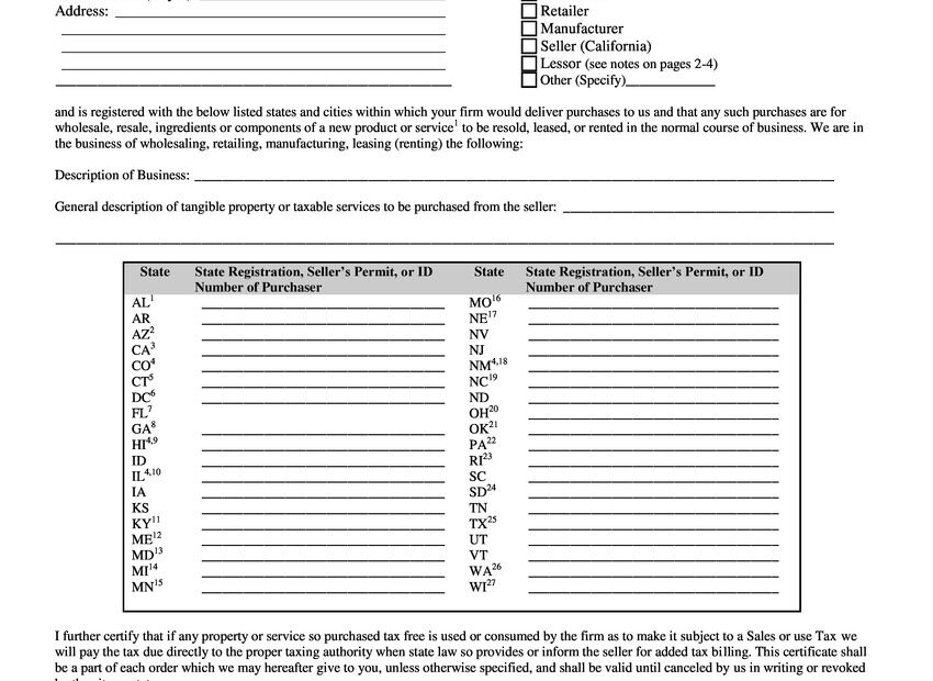 Printable Washington Sales Tax Exemption Certificates