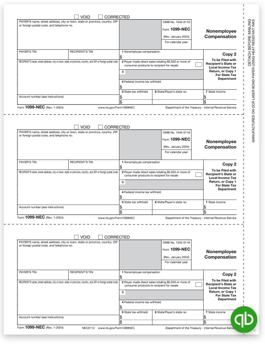 QuickBooks 1099 NEC Form Copy 2 Payer