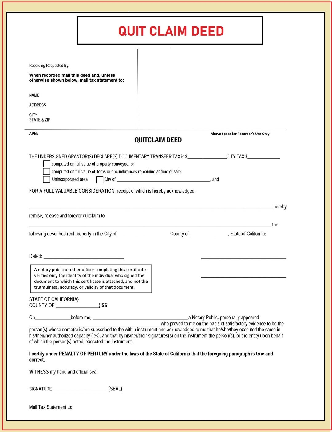 Quit Claim Deed Quit Claim Deed Form Property Transfer 