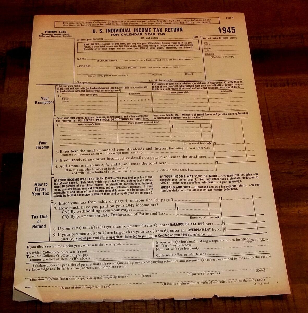 Rare Blank Unused 1945 IRS 1040 Income Tax Form Four Pages FREE USA Shipping EBay