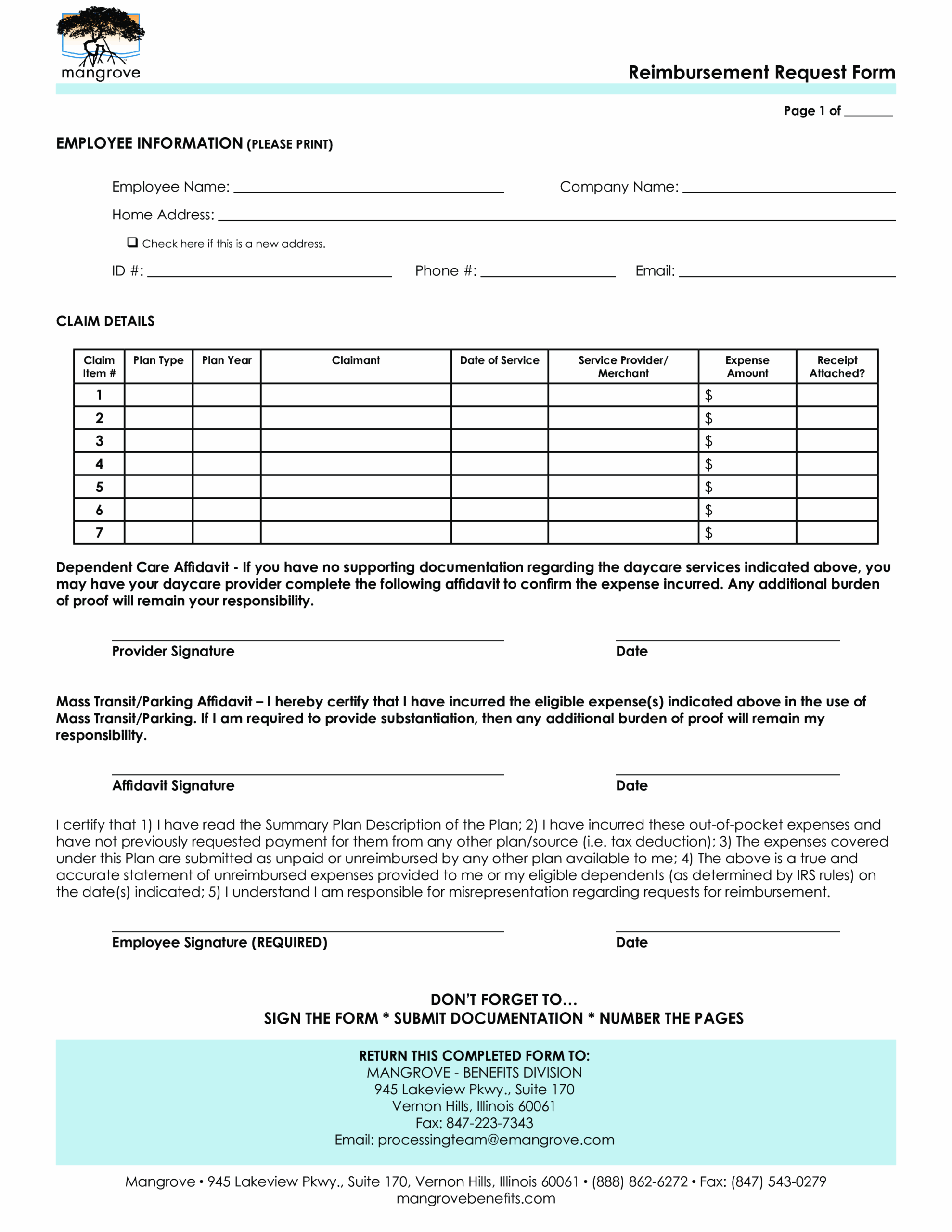 Reimbursement Request Form Gratis