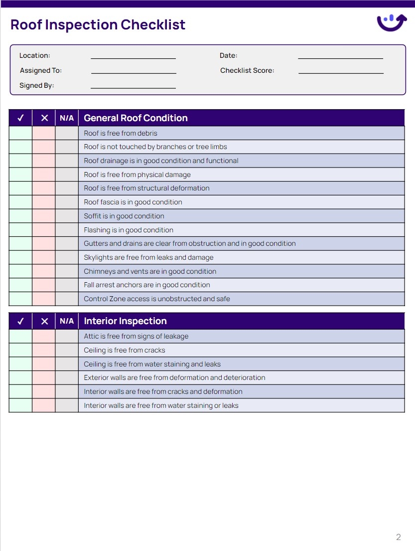 Roof Inspection Checklist Xenia Templates