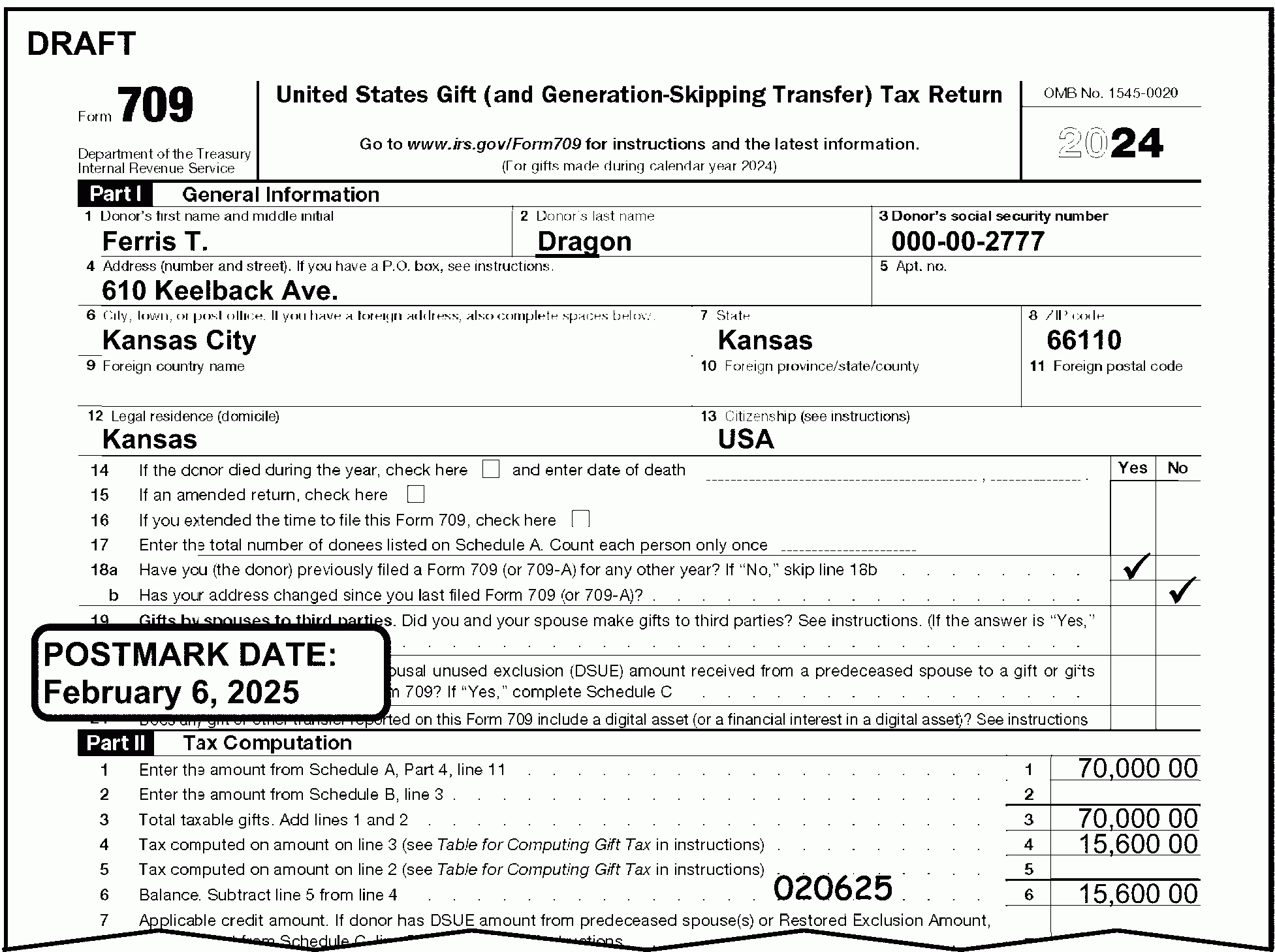 Sample Form 709 Sample Form 709