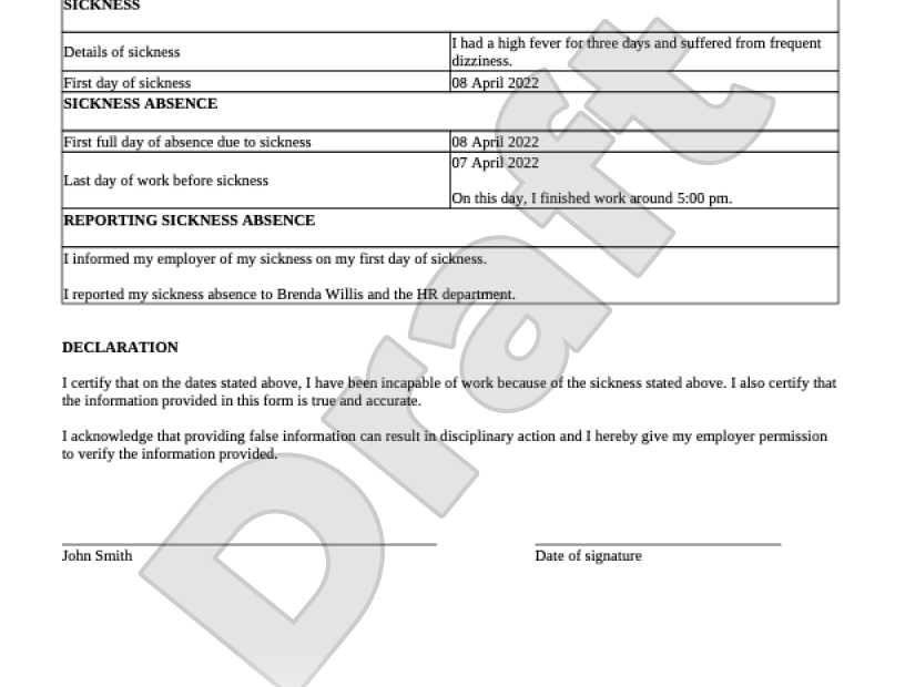Self Certification Form Template U0026 FAQs Rocket Lawyer UK