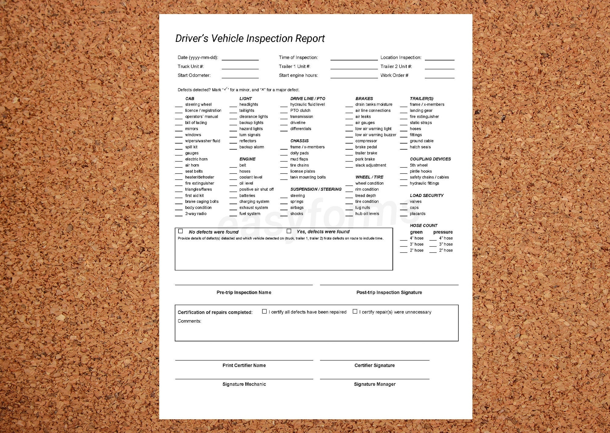 Semi Truck Inspection Form Etsy