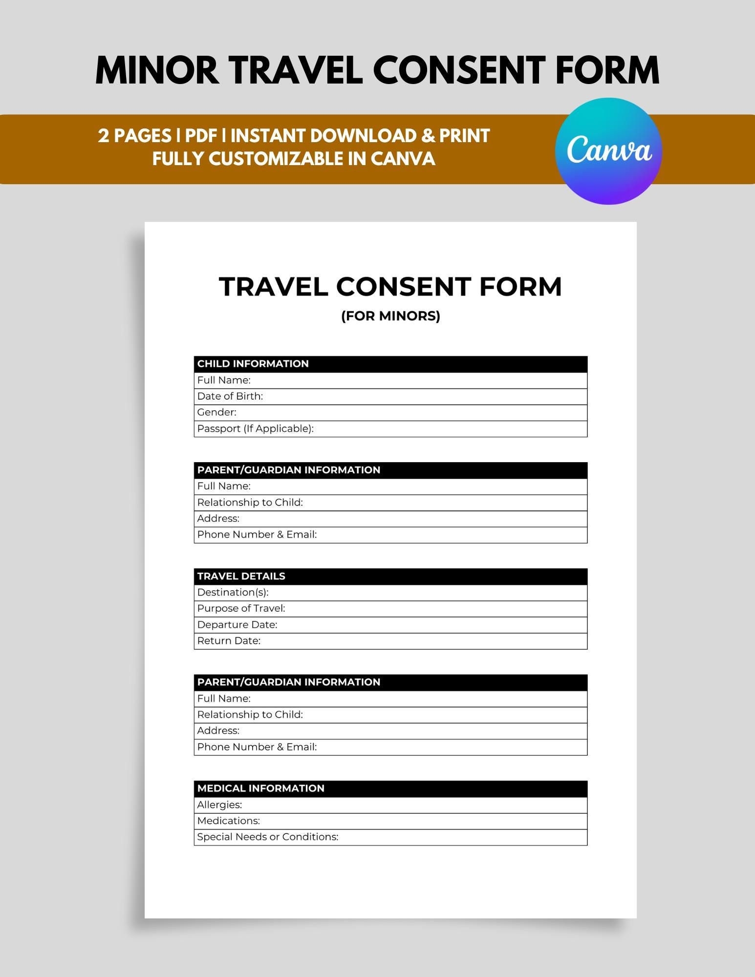 Travel Consent Form For Minors Parental Consent Form 