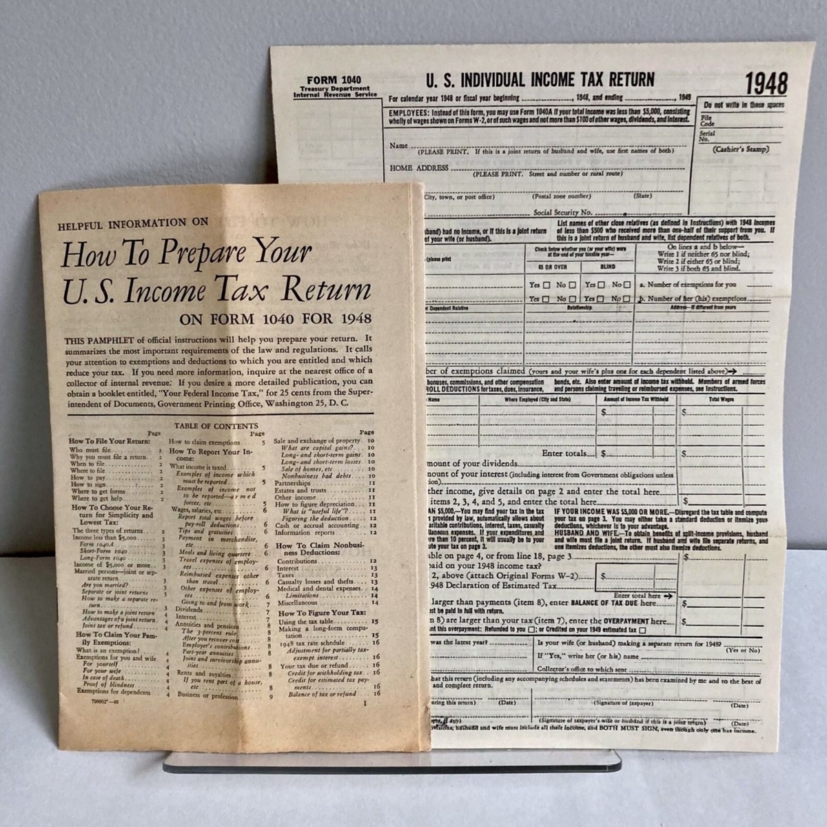 Vintage 1948 IRS Forms 1040 Schedule D How To Prepare Your US Income Tax Return EBay