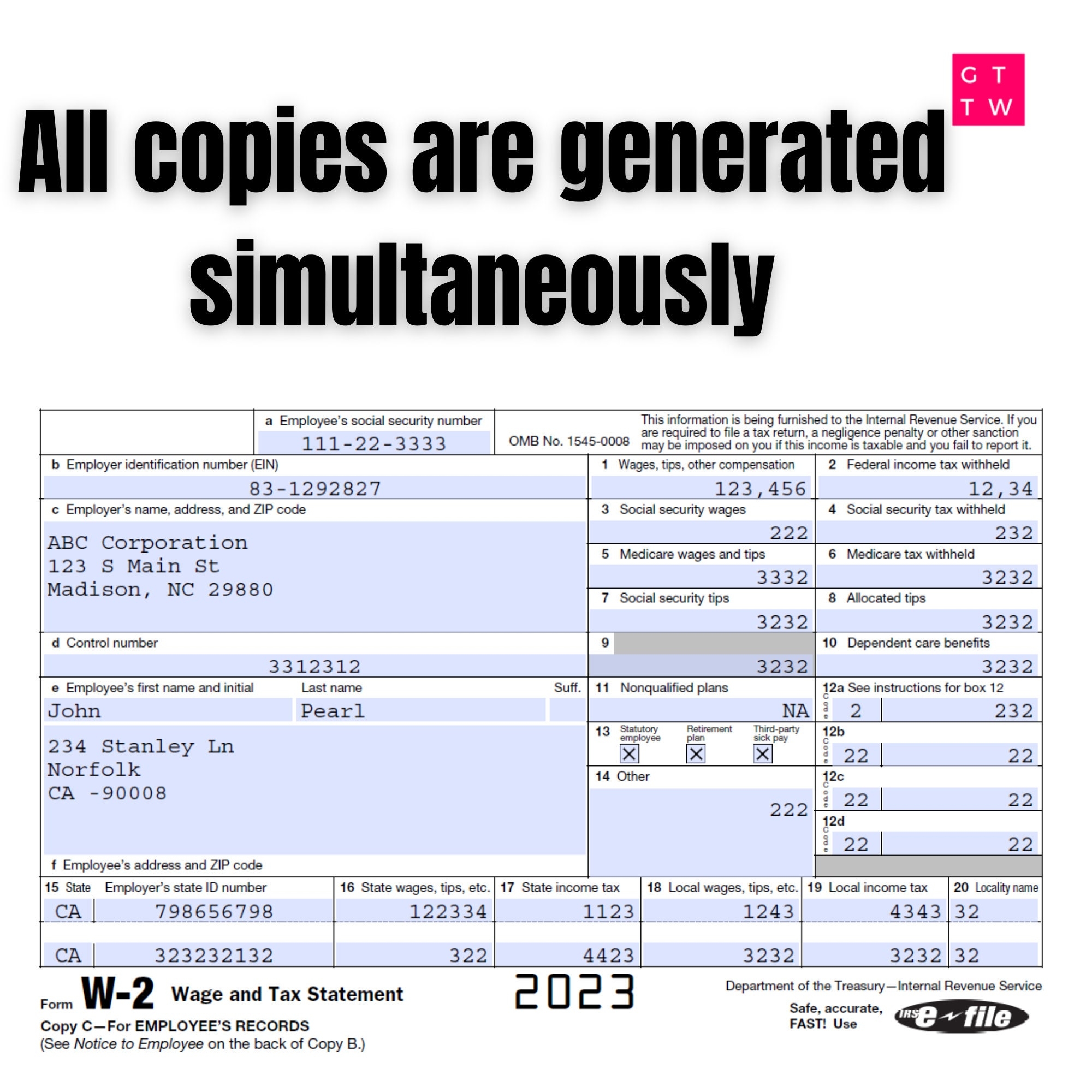 W2 Form IRS 2024 2023 Fillable PDF With Print And Clear Buttons 