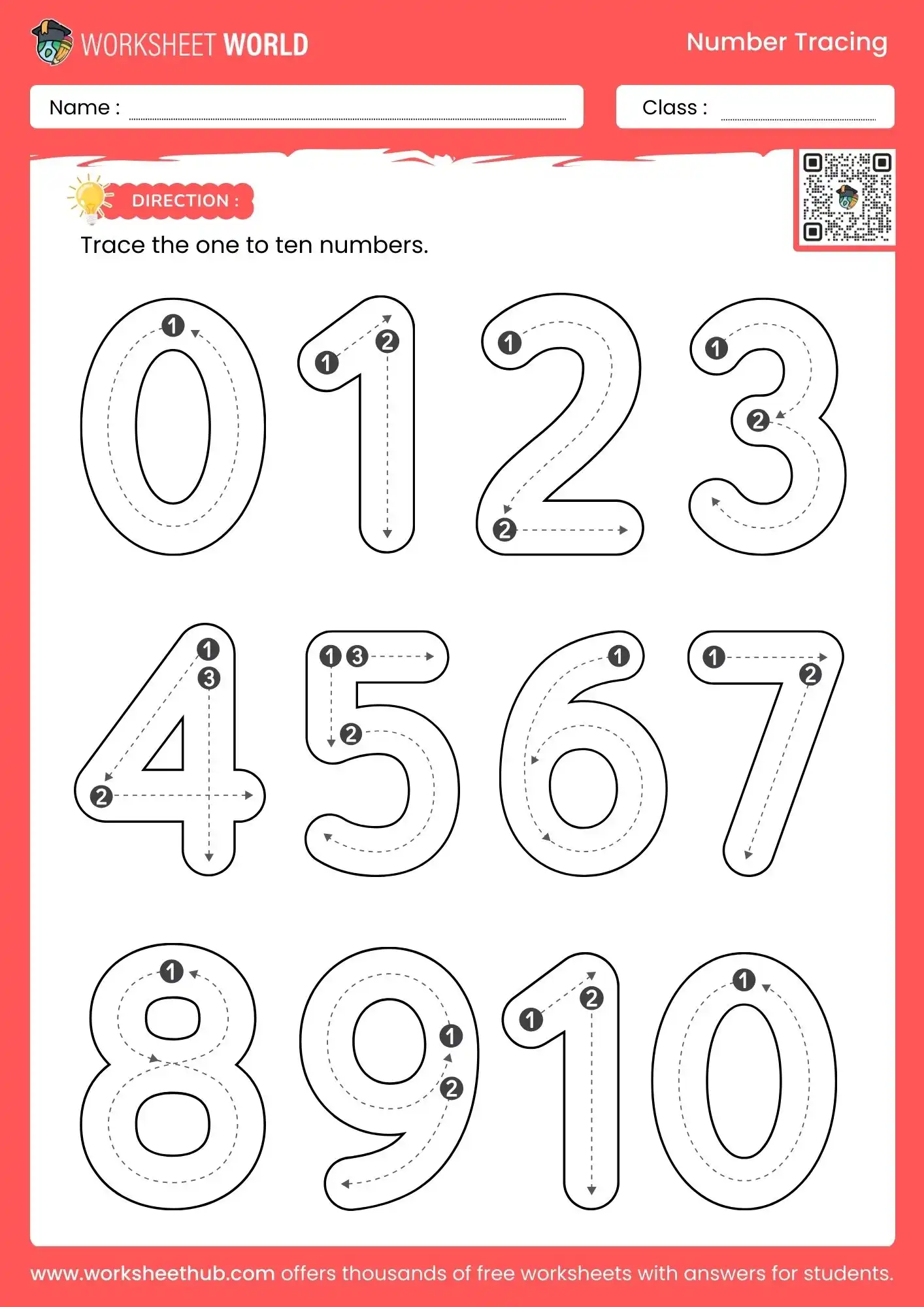 1 To 10 Number Tracing Worksheet