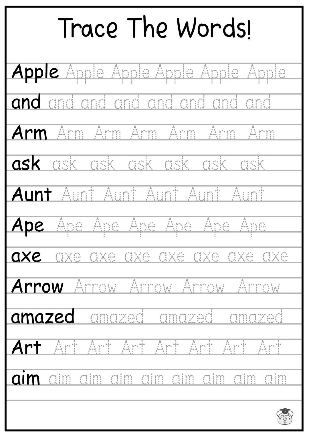 24 Printable Trace The Words Worksheet