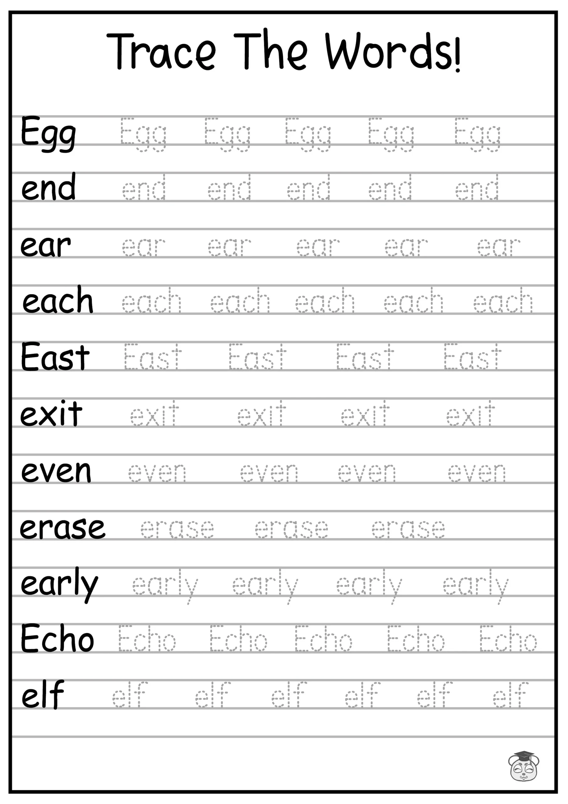 24 Printable Trace The Words Worksheet