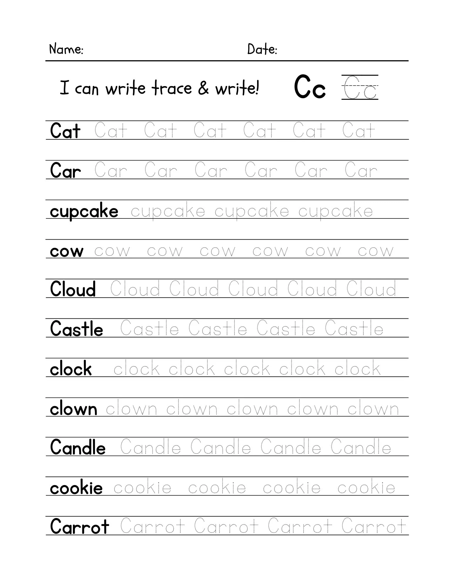 26 Trace The Words Worksheet Printable