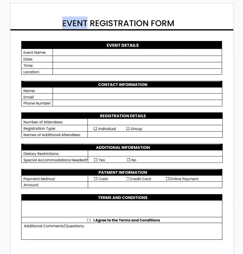 Sample meeting registration form page