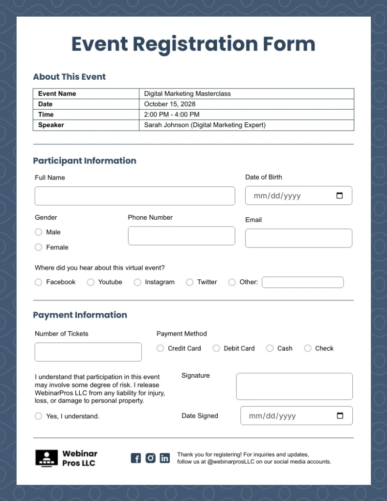 Checklist style form sections and notes area