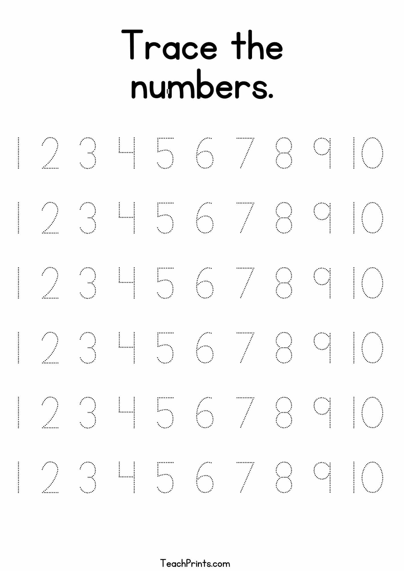 Tracing Numbers 1 10 Worksheets